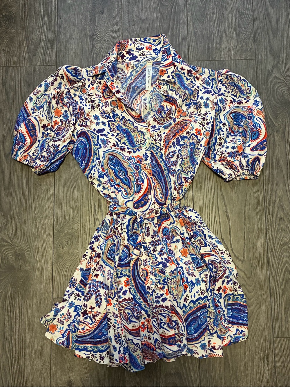 Women’s Blue Paisley Short Sleeve Dress